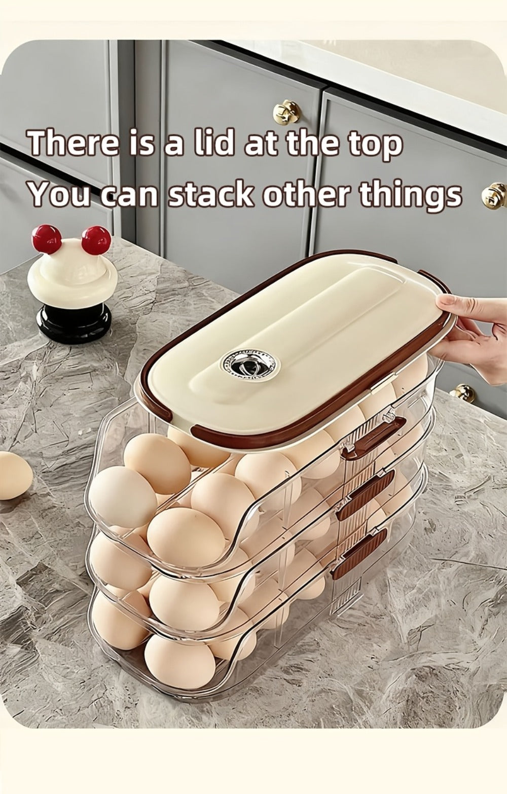 Egg Organizer for Refrigerator, Multi-Layer Auto-Rolling Egg Rack with Large Capacity ¨C Space-Saving Egg Storage Dispenser for Fridge, Cabinet & Countertop, Ideal for Busy Families