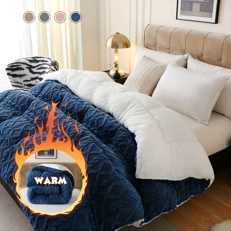 Sherpa Comforter Double-Sided Plush Taffeta, Extra Thick 500GSM Warm Fluffy Comforter for Autumn & Winter ¨C Soft Cozy Bedding for Twin XL, Full, Queen, King (Grey/Pink/Beige/Blue)