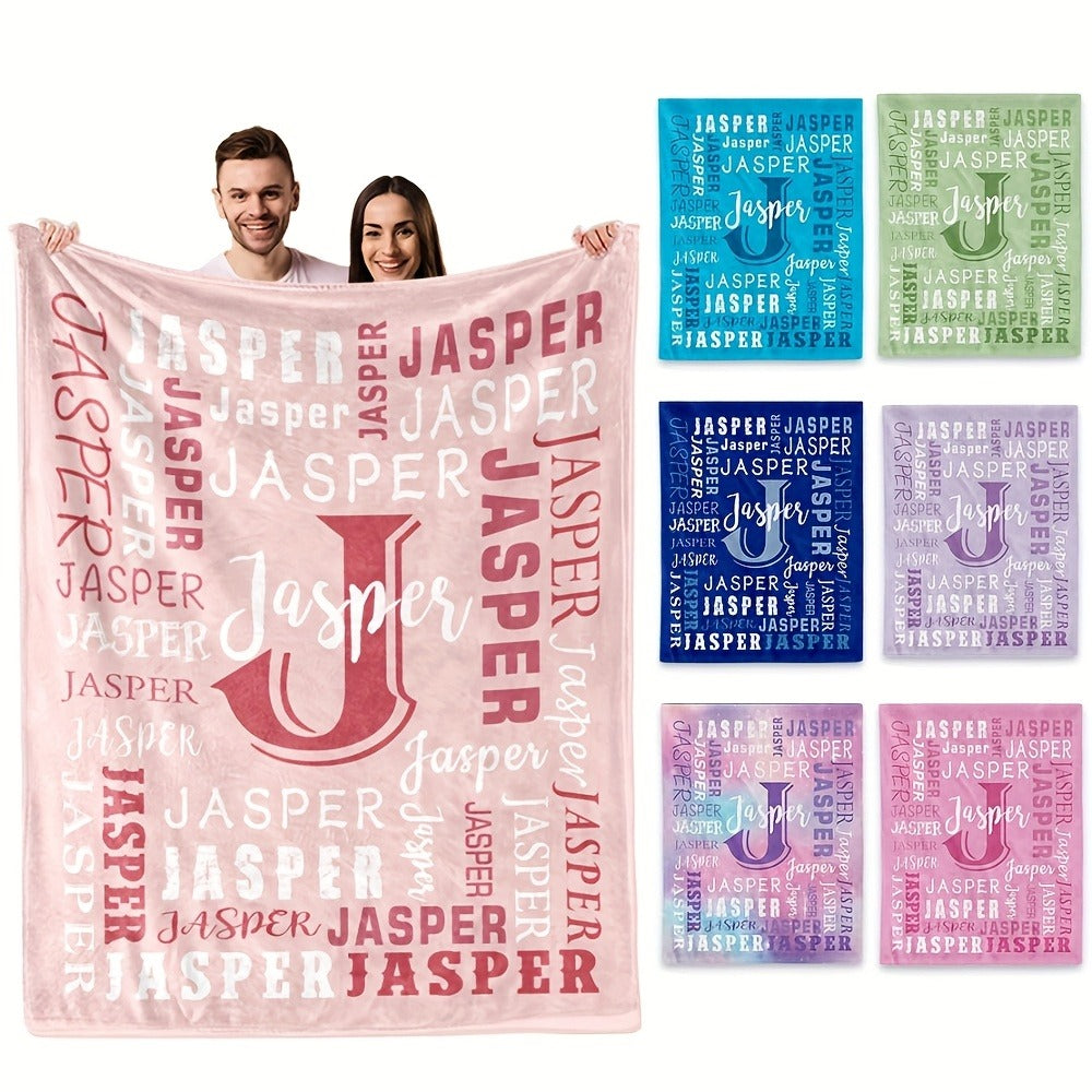 Personalized Flannel Blanket 280GSM Custom Name - Soft All-Season Throw Blanket for Home Picnic Travel, Cozy Polyester Gift Blanket Multi-Color Options