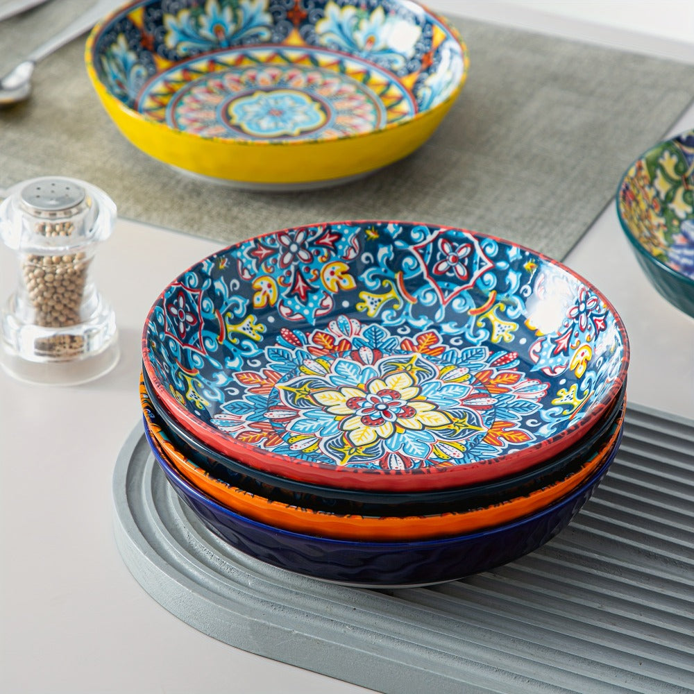 Bohemian Pasta Bowls Set of 6 | 32 Oz Porcelain, Floral Pattern, Microwave & Dishwasher Safe ¨C VANCASSO