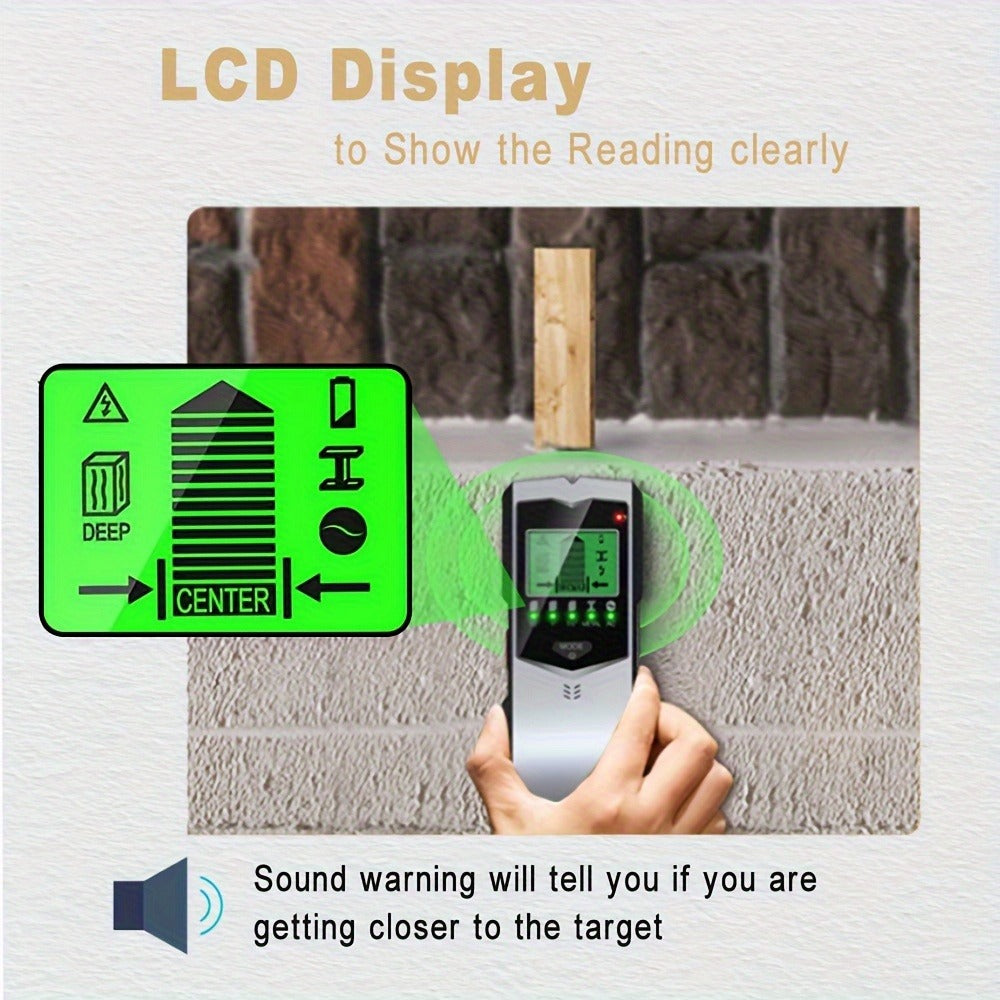 Stud Finder Wall Scanner 5-in-1 Electronic C75 | LCD Display Audio Alarm Detects Wood Studs AC Live Wire Metal Pipes Joists | Accurate Wall Detector for Drywall Home Renovation DIY Hanging TV Shelf