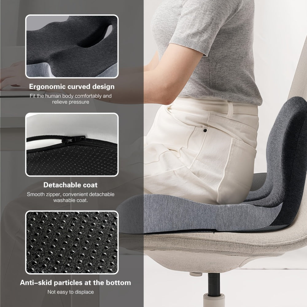 Memory Foam Seat Cushion with L-Shaped Back & Lumbar Support, Ergonomic Breathable Chair Cushion for Long Sitting, Home Office Chair Study Car Living Room Daily Comfort Cushion for Back Pain Relief