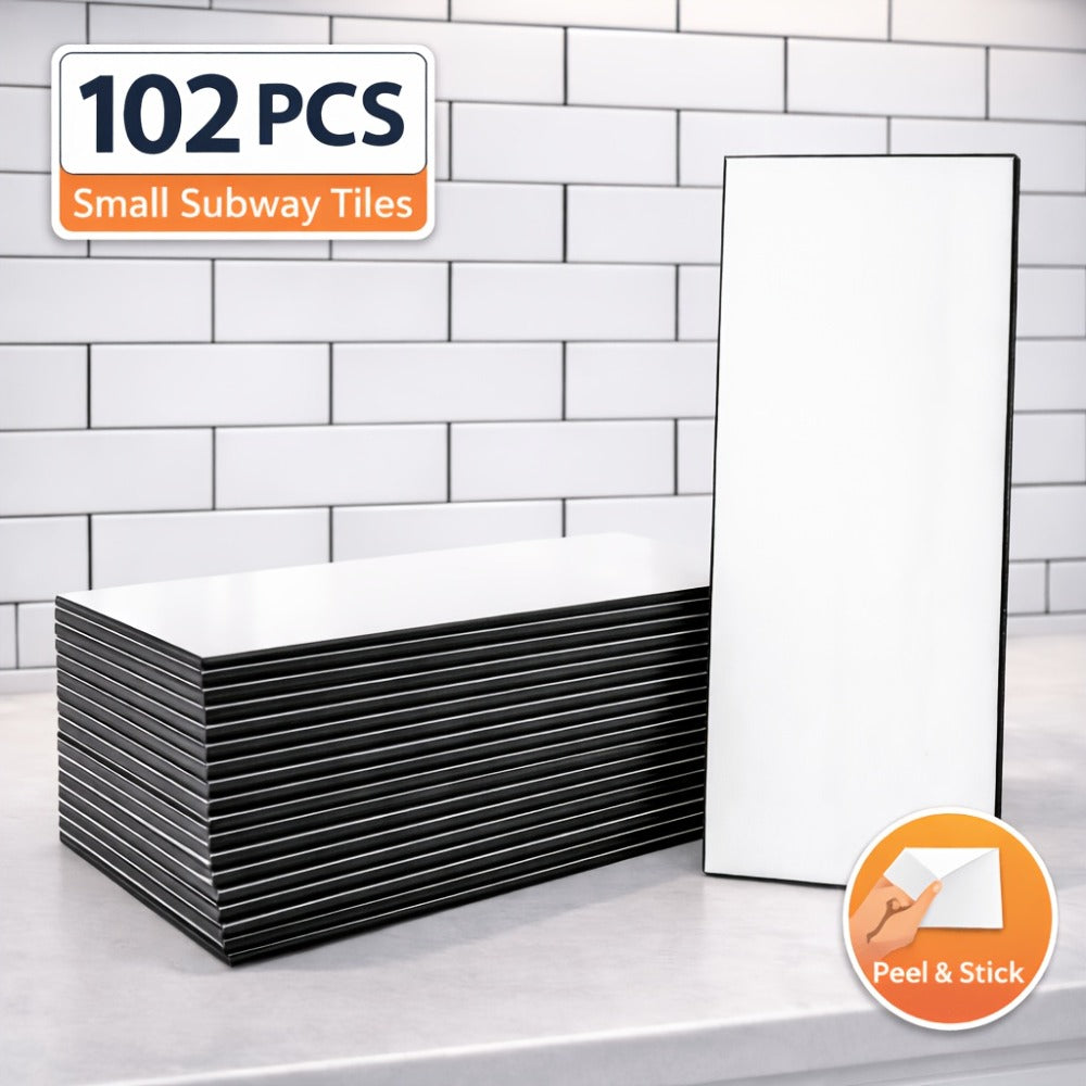 Peel and Stick Subway Tiles 102 Pieces 3x6 Inch Glossy White PVC Self Adhesive Kitchen Backsplash Bathroom Fireplace Wall Panels Waterproof Heatproof Scratch Resistant DIY Remodeling