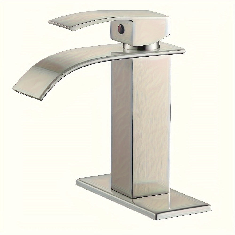 Waterfall Bathroom Sink Faucet, Single Hole or 3-Hole Mixer Tap with 6¡± Deck Plate, Ceramic Valve, Vanity Faucet for Farmhouse RV Bathroom, Brushed Gold Matte Black Nickel Chrome