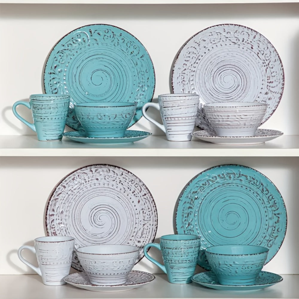 16-Piece Ceramic Dinnerware Set Service for 4 ¨C Stoneware Plates Bowls Mugs Chip Scratch Resistant Dishwasher Microwave Safe Holiday Gift