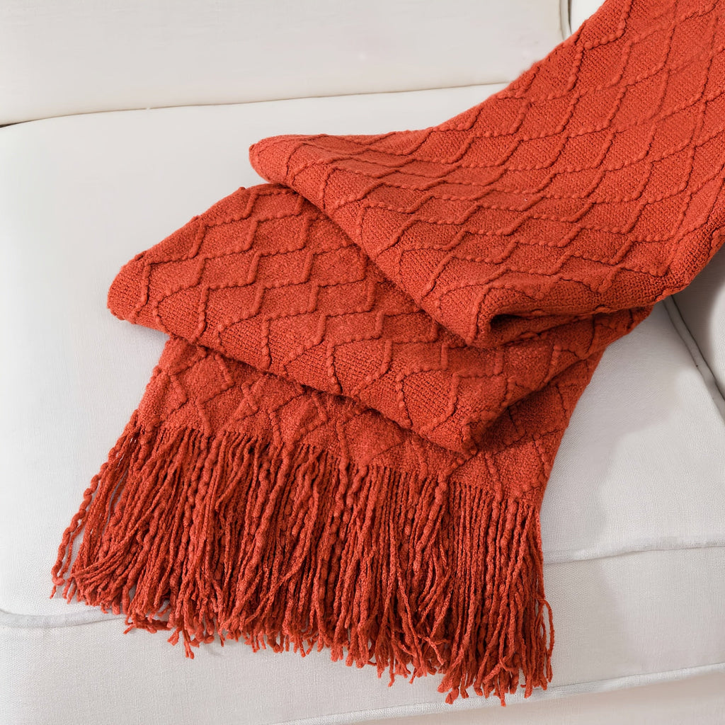 Tassel Throw Blanket ¨C Soft Lightweight Decorative Fringe Throw for Couch, Chair, Bed & Sofa, 50¡±¡Á60¡±, 6 Colors, Boho Home Decor