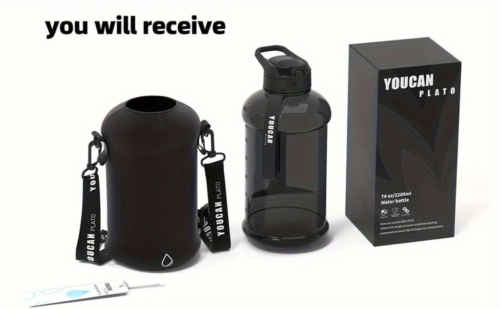 74oz Half Gallon Water Bottle with Straw & Handle ¨C Large BPA-Free Leakproof Gym Water Jug with Sleeve & Bottle Brush, Dishwasher Safe Workout Hydration Bottle ¨C Pink & Star Color