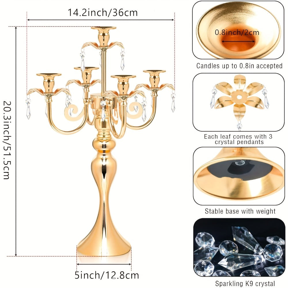 Metal Candelabra Centerpiece 2 Pack ¨C 5-Arm Golden Taper Candle Holder Stand 20.3¡± Tall for Wedding Table Decor, Party, Church, Dining Room, Christmas & Halloween Vintage Event Decoration