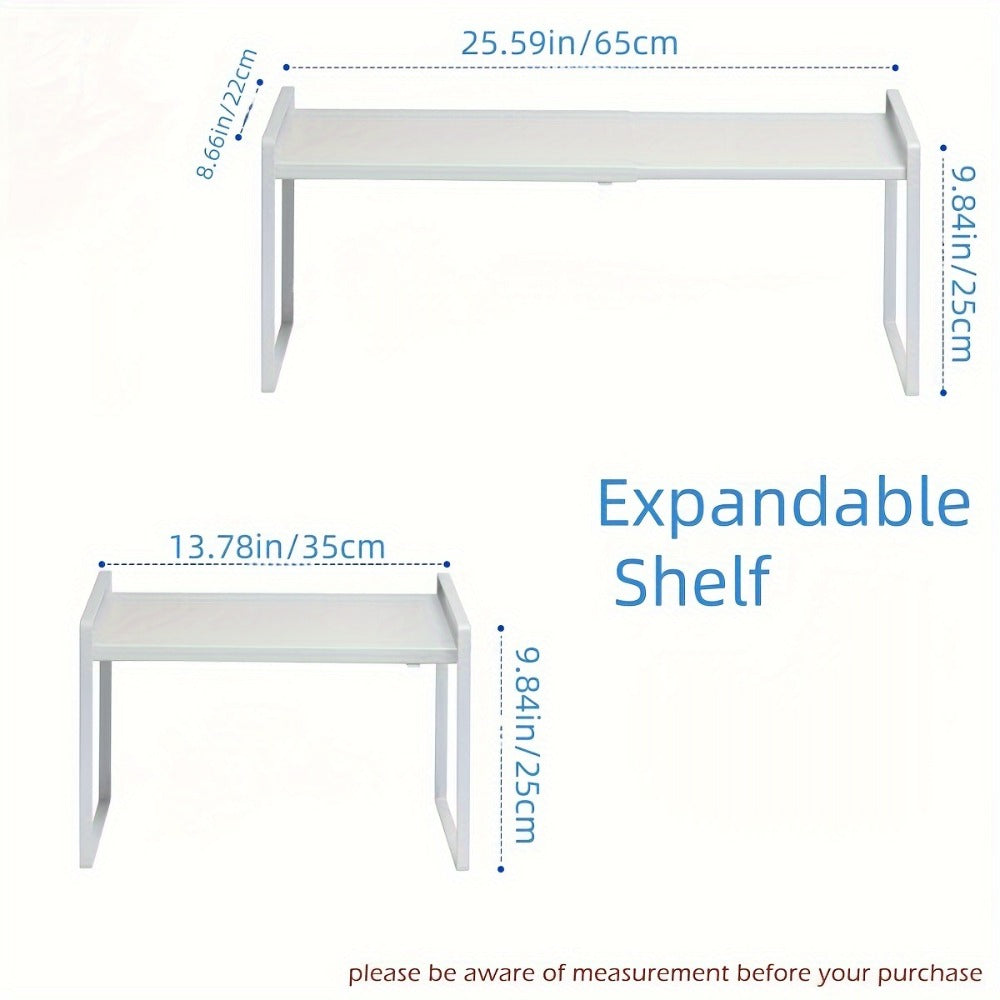Expandable Cabinet Shelf Organizer Riser ¨C Height Adjustable Retractable Rack with Suction Cup Base for Kitchen Pantry Cupboard Under Sink Countertop, Heavy Duty Metal Space Saver, Stackable Storage