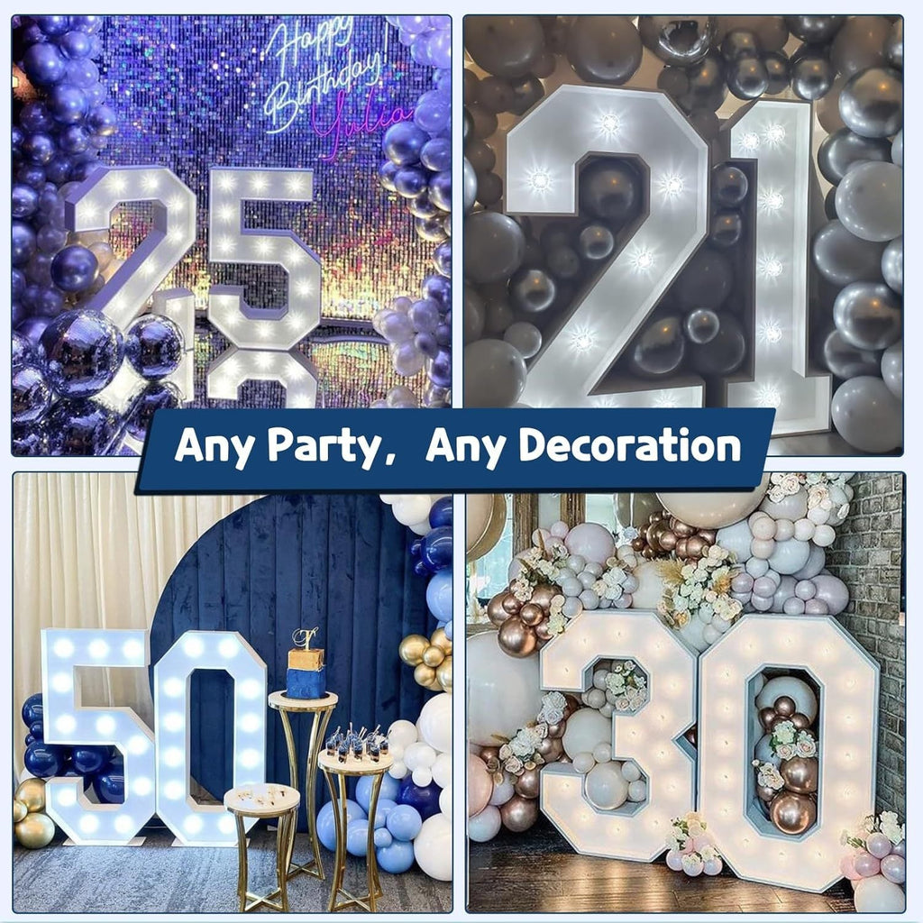 LED Marquee Numbers Balloon Frame Party Decoration 3FT 4FT Giant Pre-Cut Mosaic Number Lights