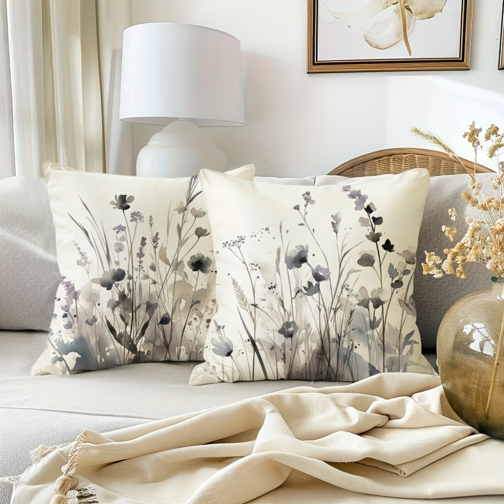 Throw Pillow Covers Set of 4 Boho Poppy Flowers Watercolor Chinoiserie Decorative Cushion Covers 18x18 Inch Soft Farmhouse Pillow Cases for Sofa Bedroom Office Car Home Decor