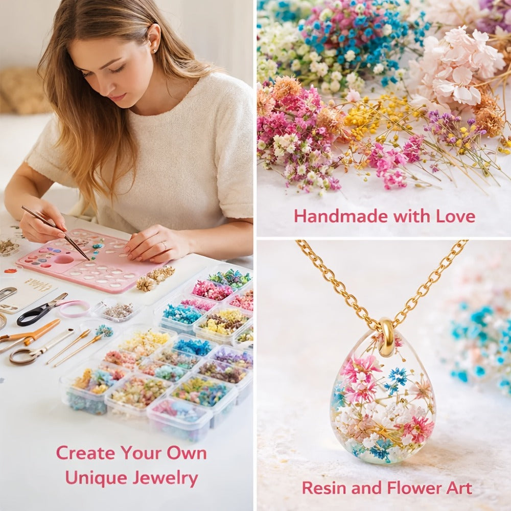 Dried Flower Bouquet Set 4 Boxes Mixed Dried Flowers Leaves for Resin Jewelry Art Crafts Candle Making Holiday Decoration with Greeting Card