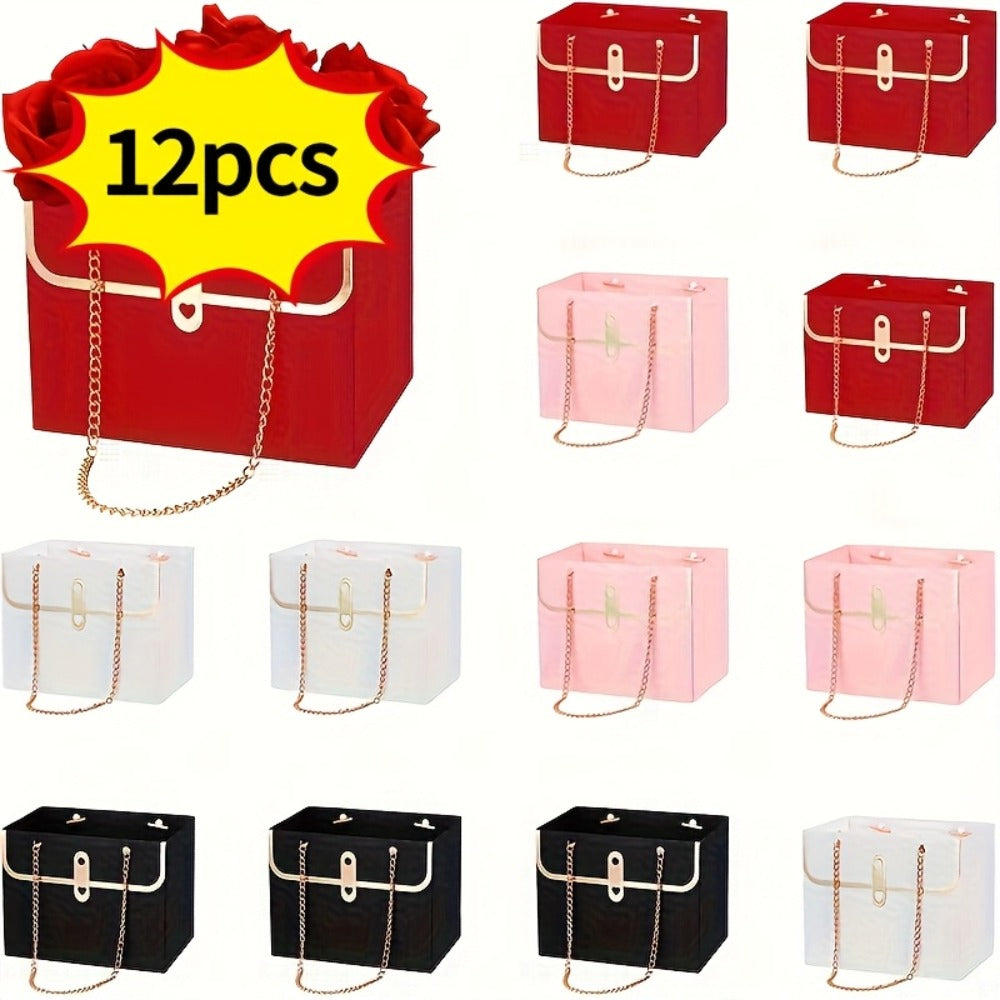 Paper Flower Bouquet Gift Bags with Metal Chain Handle Bulk ¨C 12/24/36/48 Pcs Tote Bags for Wedding Party Birthday Florist Graduation Holiday Colorful Gift Wrapping