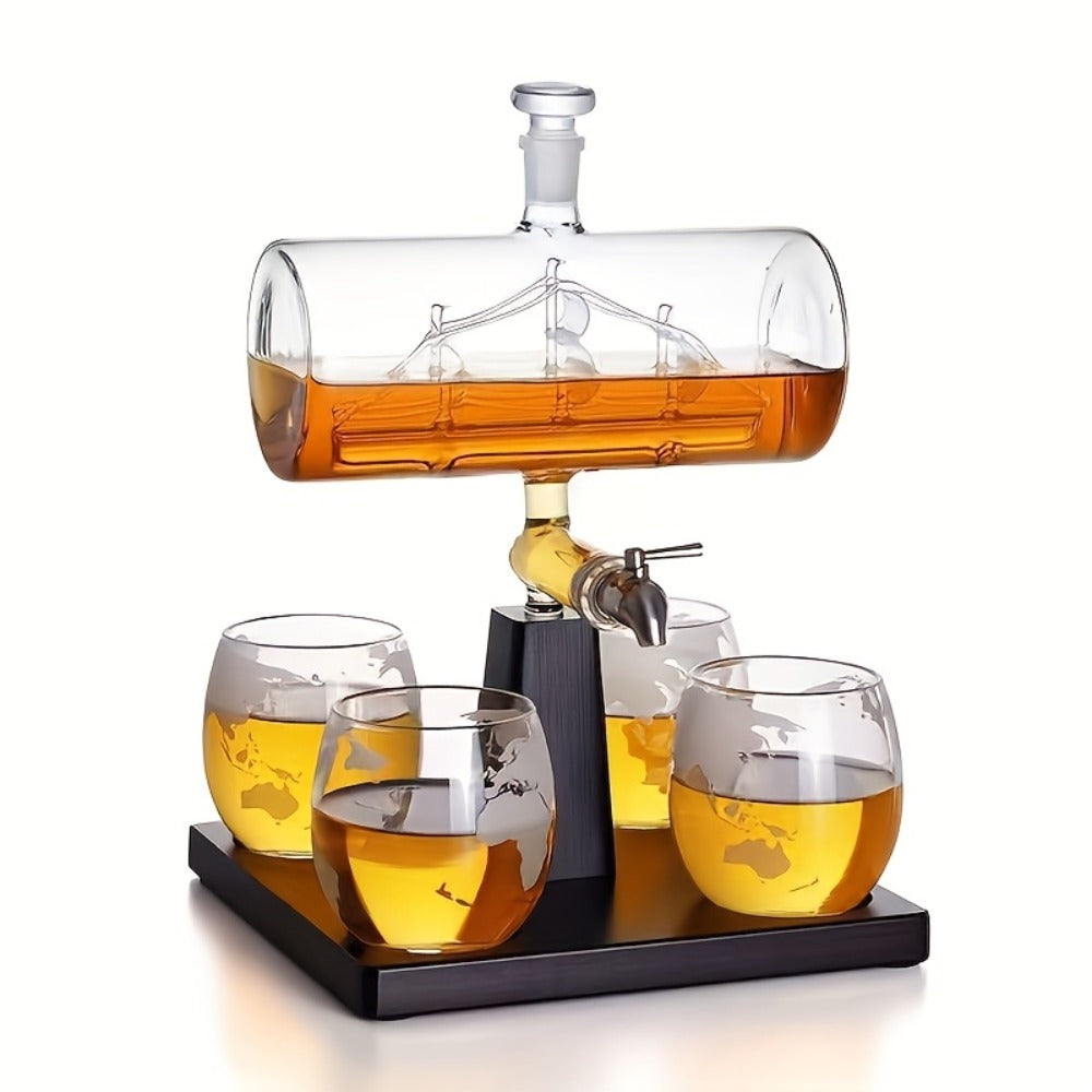 Whiskey Decanter Set 1000ml with 4 Spherical Glasses | Crystal Clear Liquor Decanter Pourer for Whiskey Wine Bourbon Scotch | Bar Accessories Gift Set for Men Home Bar Cocktail Entertaining