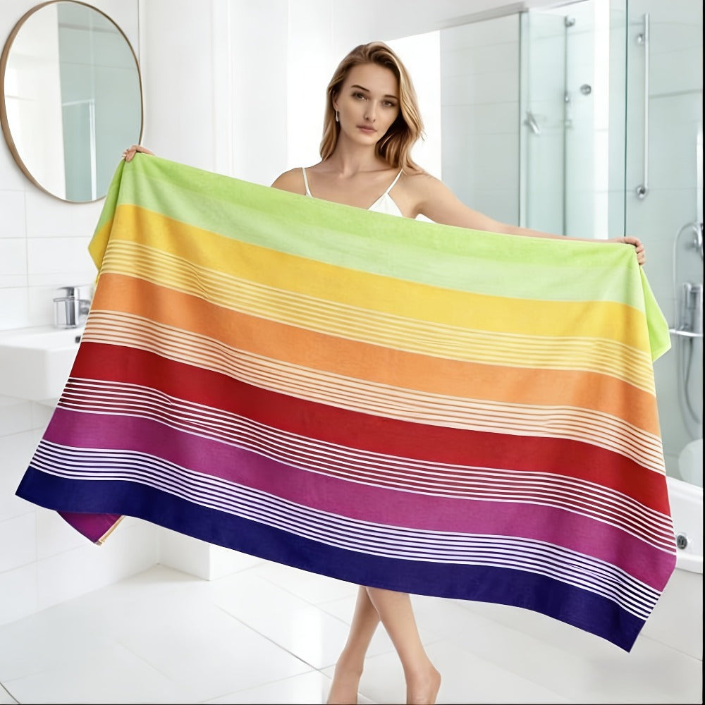 Oversized Beach Towel Extra Large 67x35 Inch Quick Dry Soft Absorbent Bath Towel Striped Tropical Camping Pool Travel Skin-Friendly