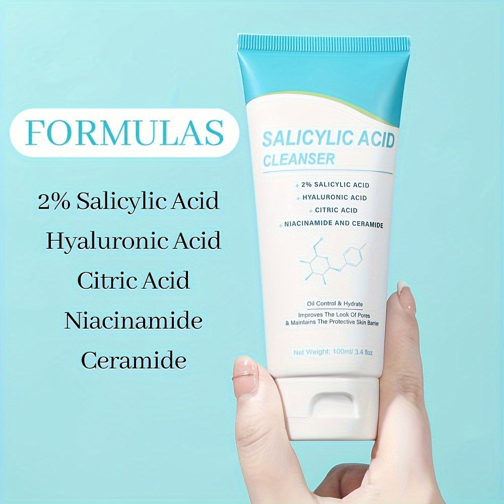 Salicylic Acid Facial Cleanser Gel ¨C Deep Cleansing & Moisturizing with Hyaluronic Acid, Non-Comedogenic, Paraben-Free, Fresh Scent, for All Skin Types, Men & Women, Daily Face Wash