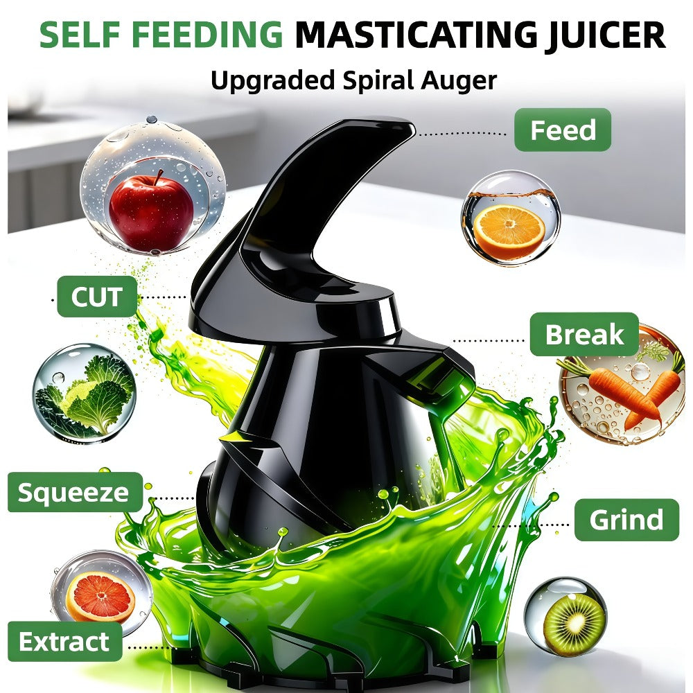Masticating Juicer Cold Press - 4.25¡± Wide Feed Chute Auto-Feed Slow Juicer for Whole Fruits & Vegetables, 98% Juice Extraction, Quiet Motor, Easy to Clean, Compact for 1-2 People, Multiple Colors