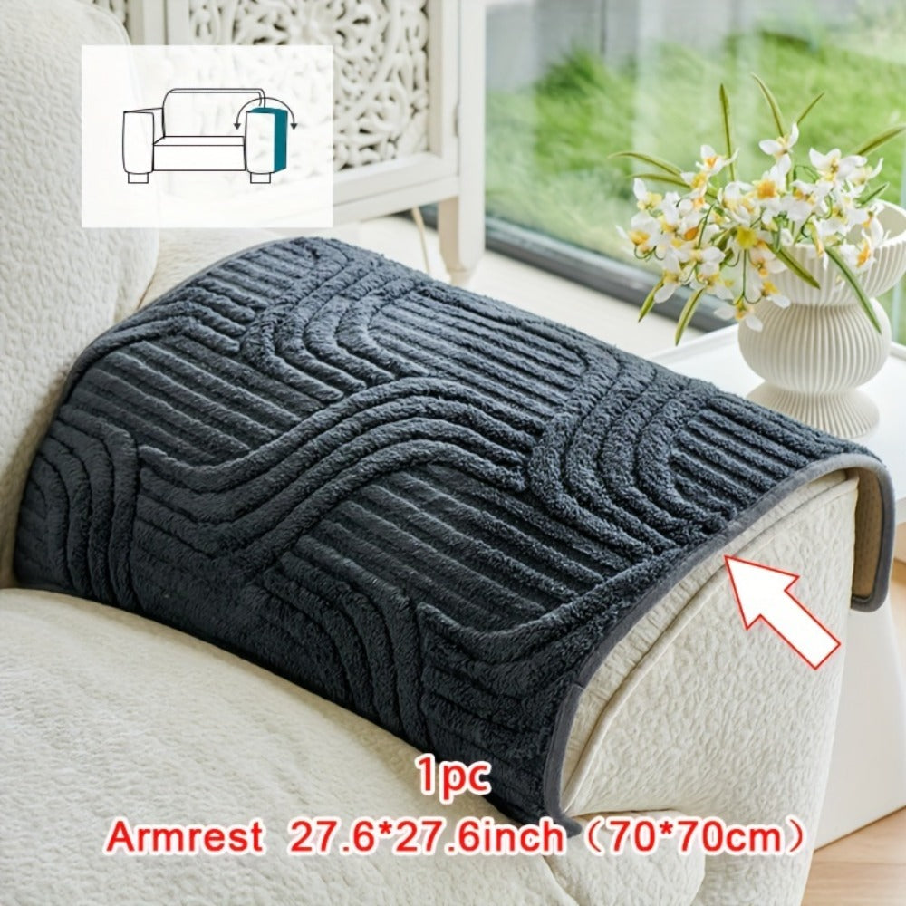 Stretch Velvet Sofa Cover Non-Slip | Plush Shu Velveteen Couch Slipcover, Modern Luxury Pet Friendly Machine Washable, 2 3 4 Seat, Armrest & Pillowcase, Living Room Bedroom Office