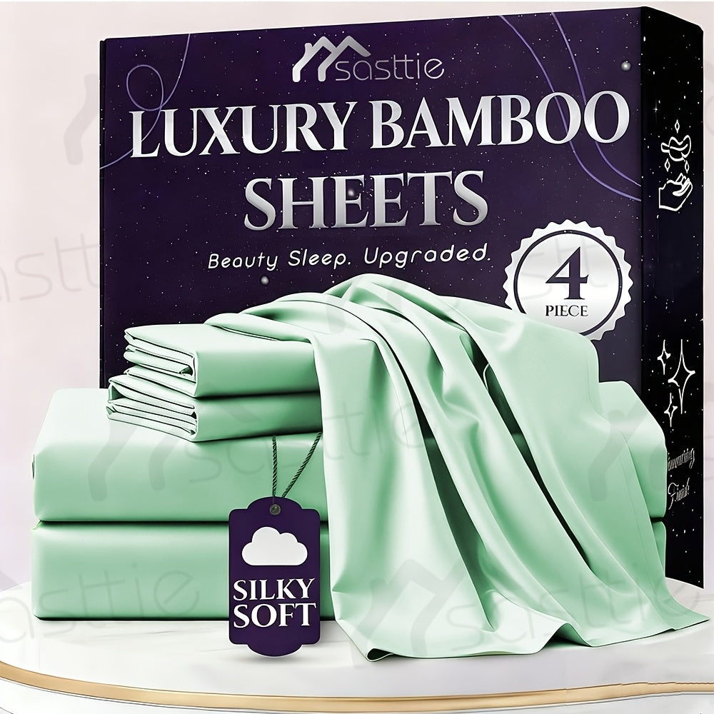 Fitted Sheet Bamboo Blend Deep Pocket Breathable Bed Sheet Set with Pillowcase