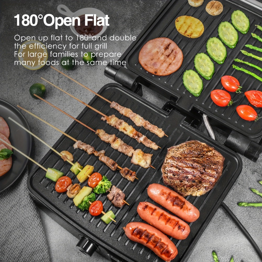 Panini Press Sandwich Maker 1200W ¨C 4-Slice Non-Stick Grill with 180¡ã Opening Adjustable Temperature 120¨C428¡ãF & Removable Drip Tray | Electric Contact Grill for Sandwiches Steaks Burgers Indoor Use
