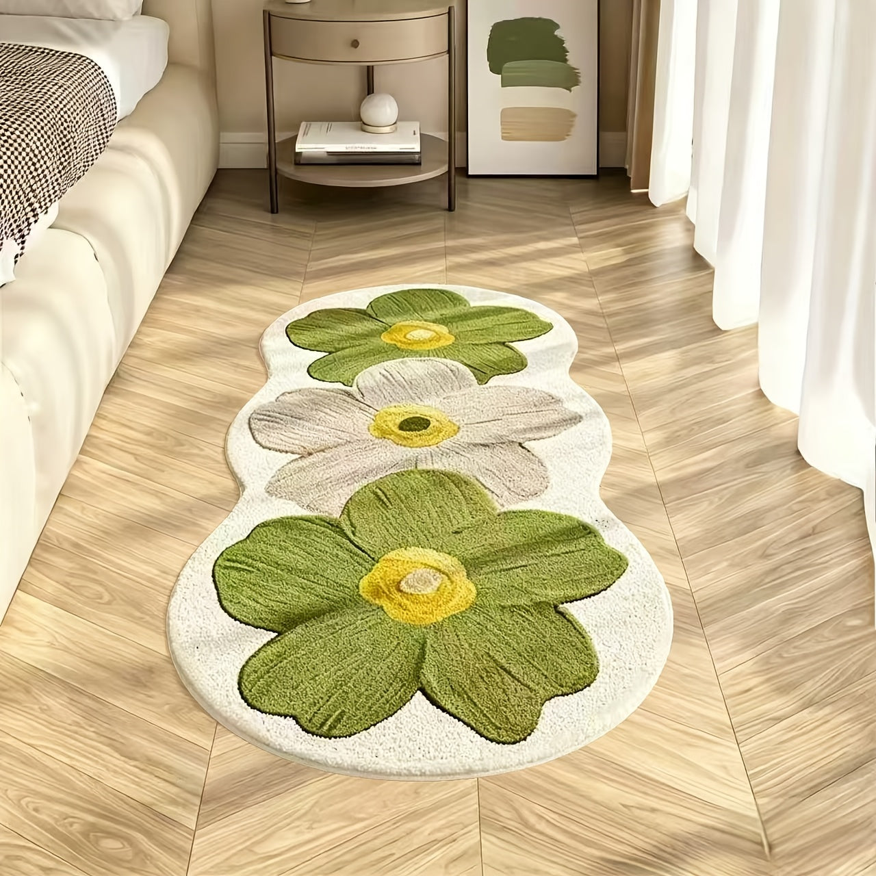 Soft Plush Area Rug Non-Slip Backing 10mm Thick Luxury Imitation Cashmere Floor Mat Machine Washable Floral Pattern for Bedroom Bedside Living Room Corridor Study Cloakroom Home Decor Navy Blue Brown