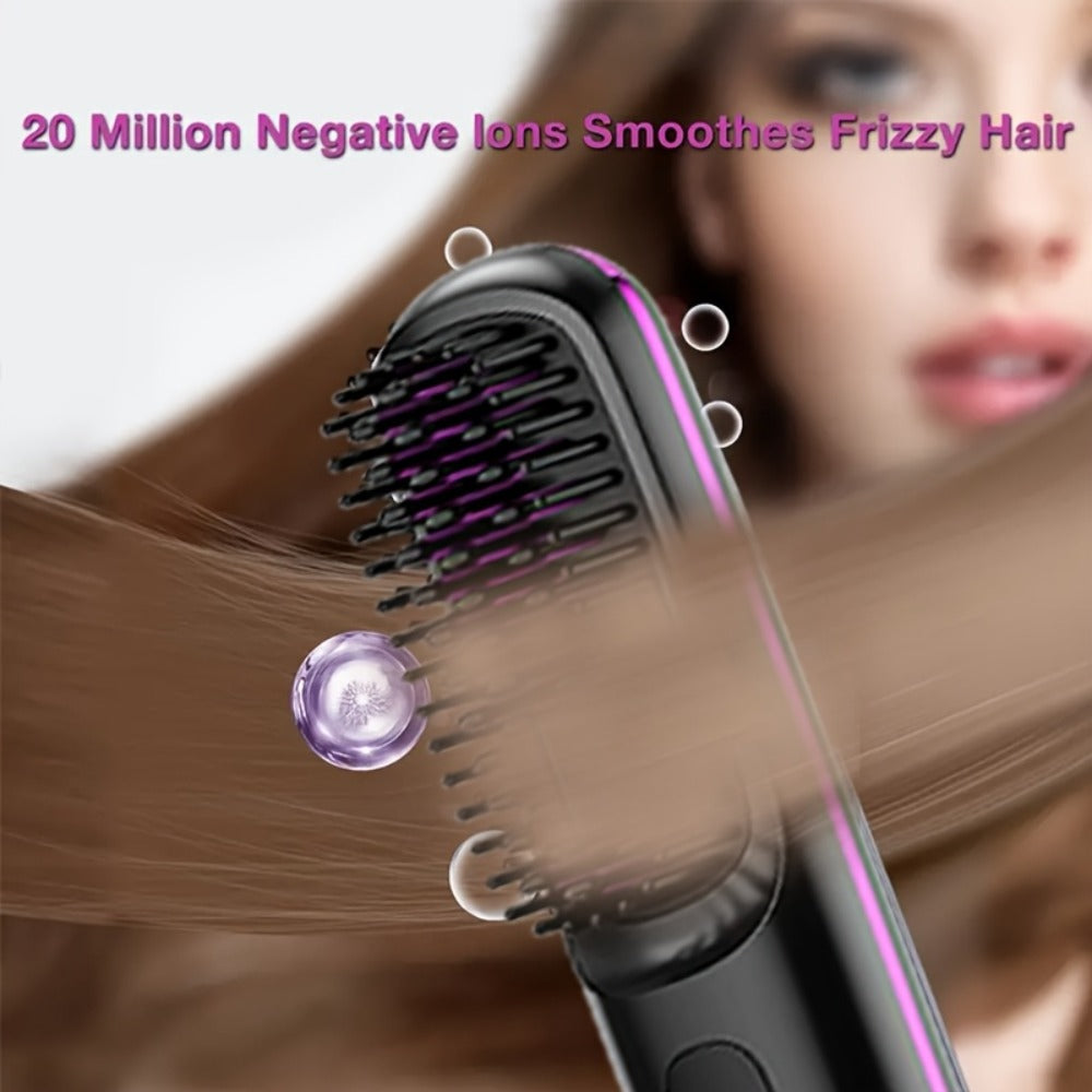 Cordless Mini Hair Straightener Wireless Flat Iron USB Rechargeable 2000mAh 3-Speed Adjustable Temp LED Display Professional Styling Smooth Shiny Hair Travel Home Black White
