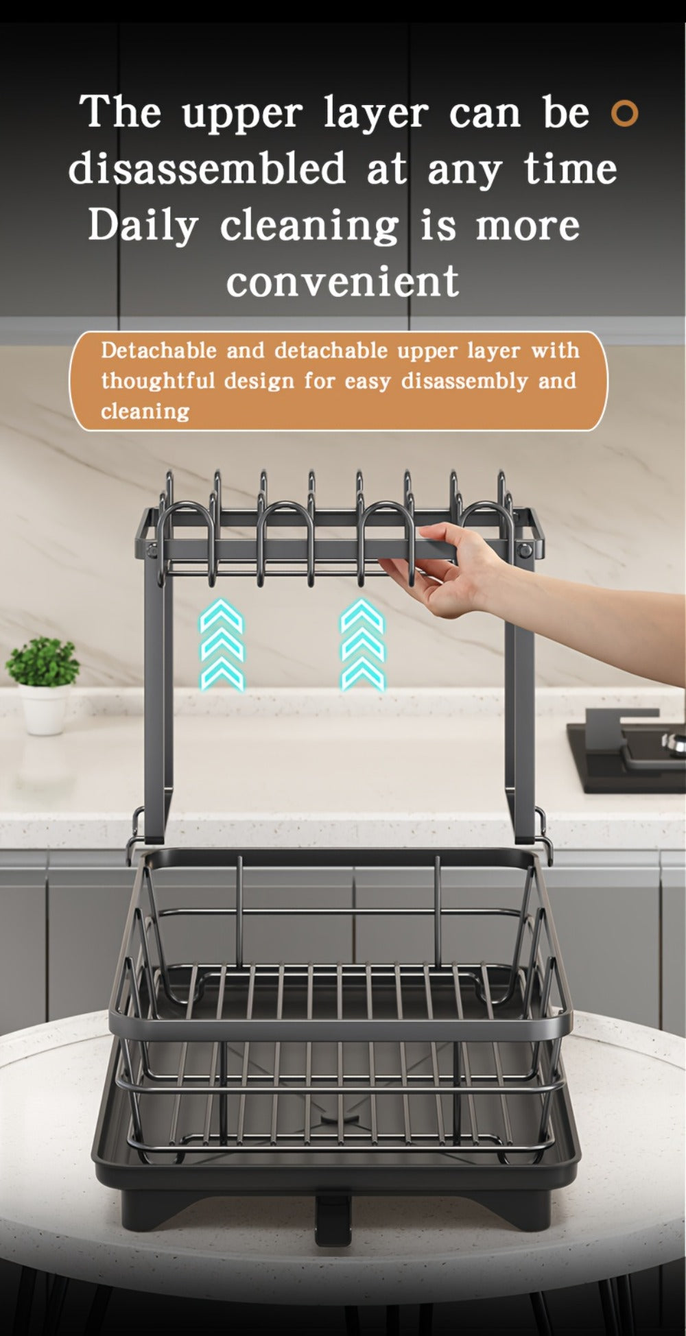 2-Tier Metal Dish Drying Rack with Cutlery Holder Cup Holder & Rust-Proof Drip Tray ¨C Space Saving Countertop Kitchen Organizer