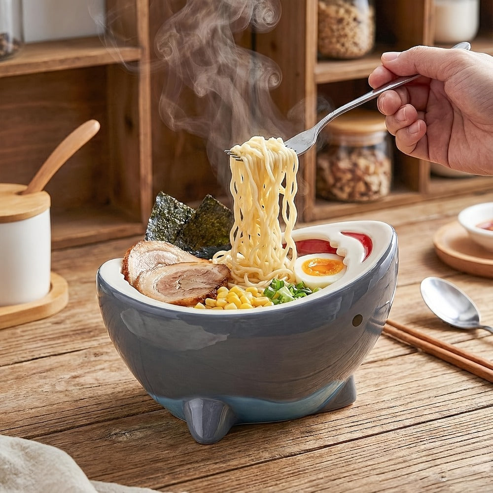Shark Ramen Bowl 40oz ¨C Large Handmade Ceramic Serving Bowl for Soup, Snacks, Candy & Fruit, Cute Decorative Key Bowl for Entryway, Unique Funny Shark Gift for Home Kitchen