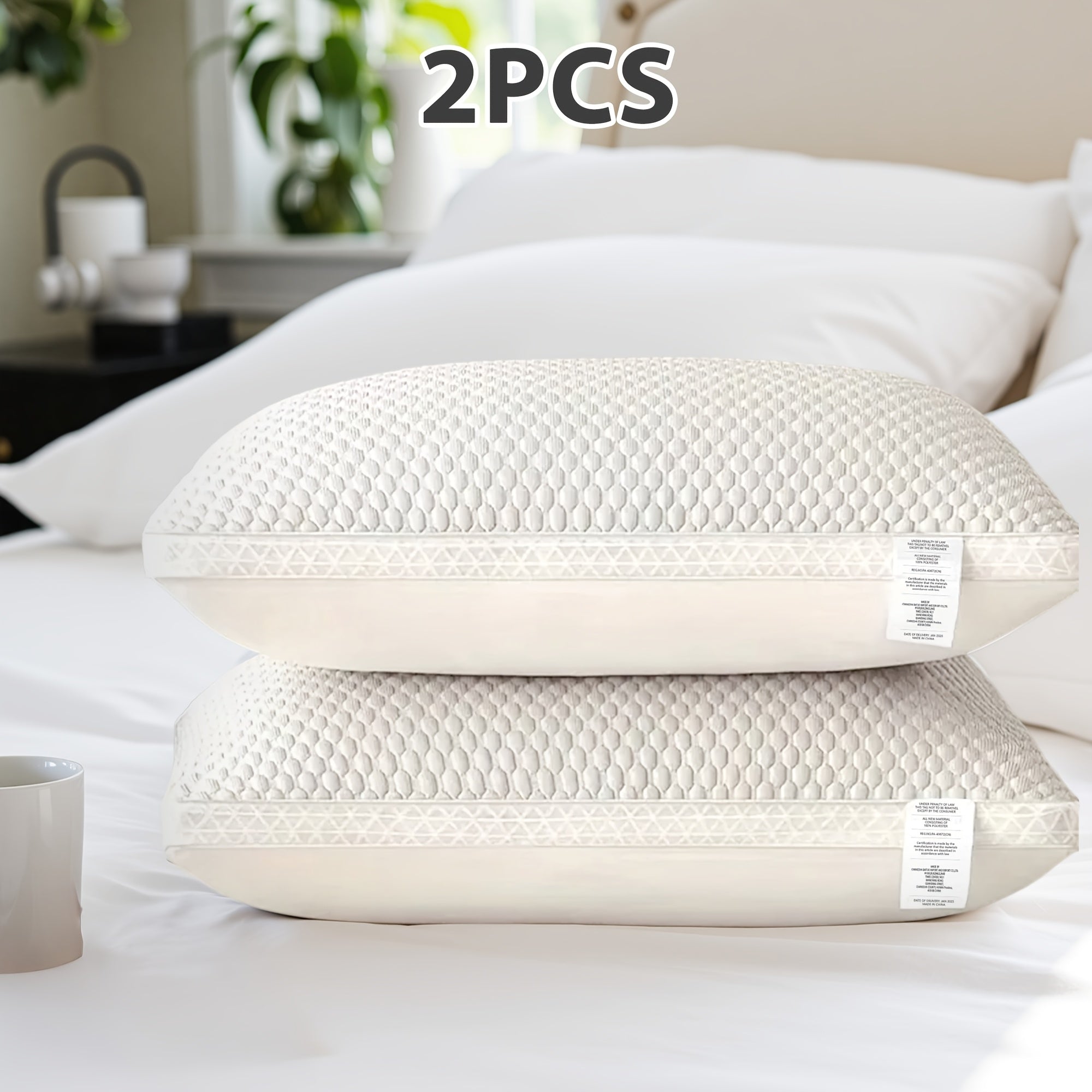 Cooling Bed Pillows 2-Pack, Non-Collapsing Soft Support Pillow with Neck & Cervical Support, Breathable & Machine Washable, Queen Size Bed Pillows for Back Side Stomach Sleepers