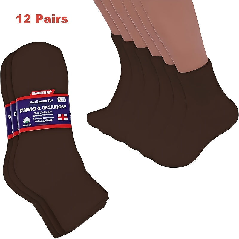 Diabetic Socks 12 Pairs Non Binding Low Cut Cushioned Seamless Loose Fit Ankle Socks for Men Women Edema Neuropathy Wide Toe Box White Black Brown Grey Khaki Navy