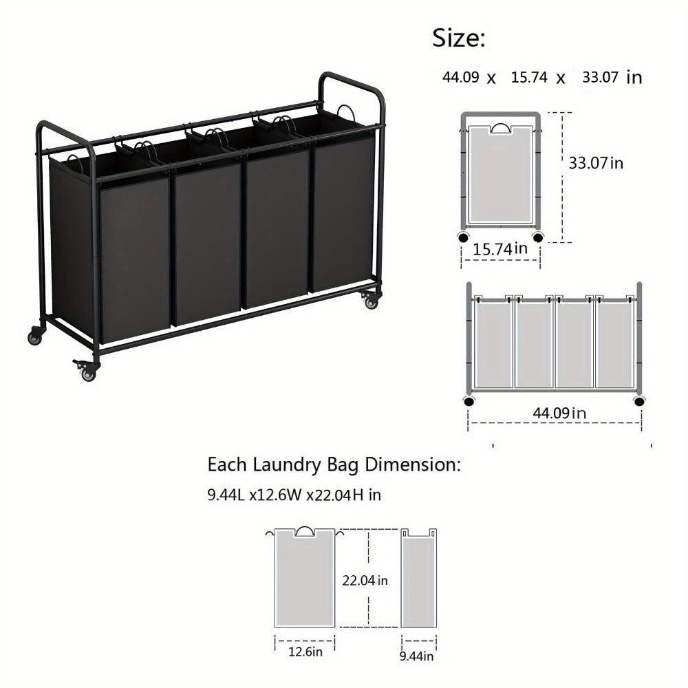 Laundry Hamper Cart with 4-Bag Sorter, Heavy-Duty Rolling Lockable Wheels & Removable Bags ¡ª Laundry Basket Organizer for Bedroom, Bathroom & Laundry Room | Beige, Gray, Black, Assorted