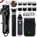 Electric Hair Clipper Set with LCD Screen - USB Rechargeable Hair Trimmer Kit with T-Blade, Guide Combs, Nose Hair Trimmer, Professional Grooming Kit for Men & Women, Home & Barber Shop Use