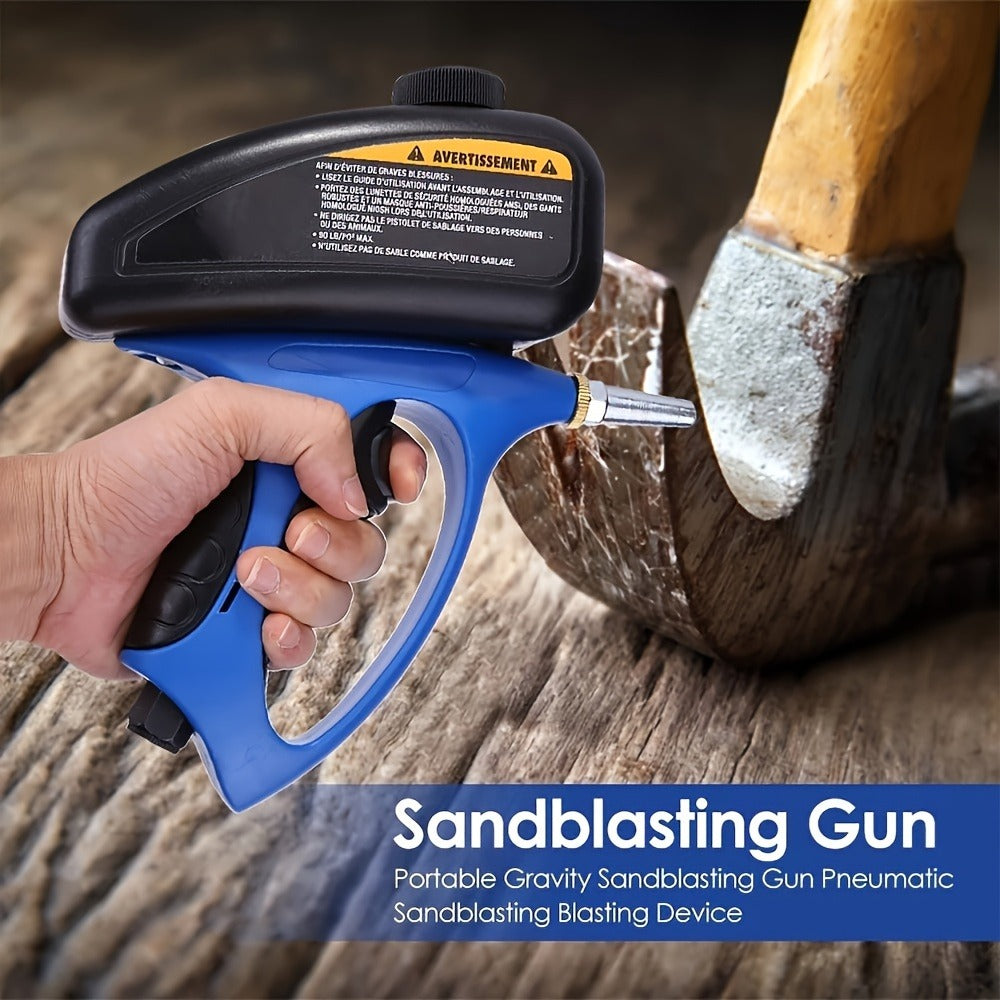 Sandblaster Gun for Air Compressor Pneumatic Abrasive Blasting ¨C 90 PSI Max, 500ml Tank, Small Nozzle, for Metal Rust Removal, Glass Etching, Polishing & Auto Repair ¨C Blue, Red & Yellow