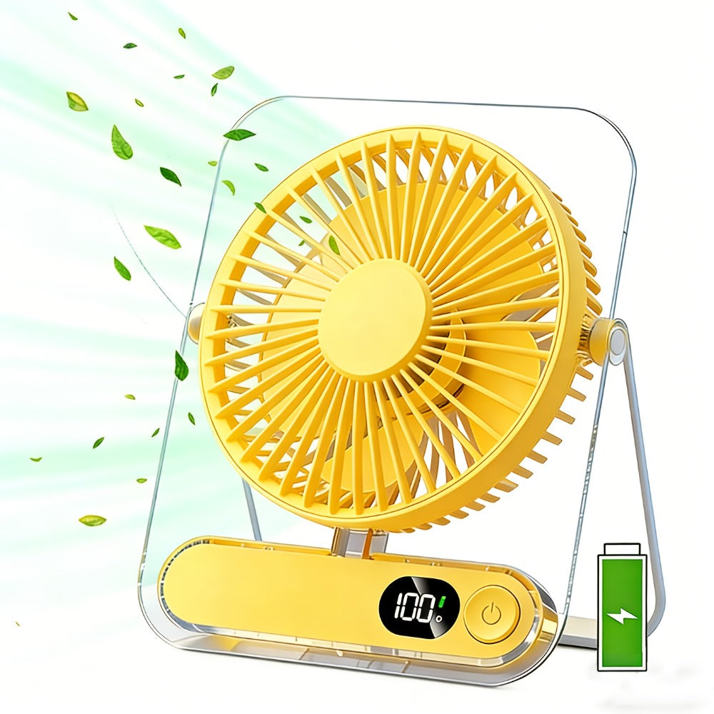 Portable USB Desktop Fan 3000mAh Battery, Ultra-Quiet 5-Speed Foldable Fan with 180¡ã Adjustable Tilt and Digital Power Display, Small Personal Cooling Fan for Home, Office and Travel
