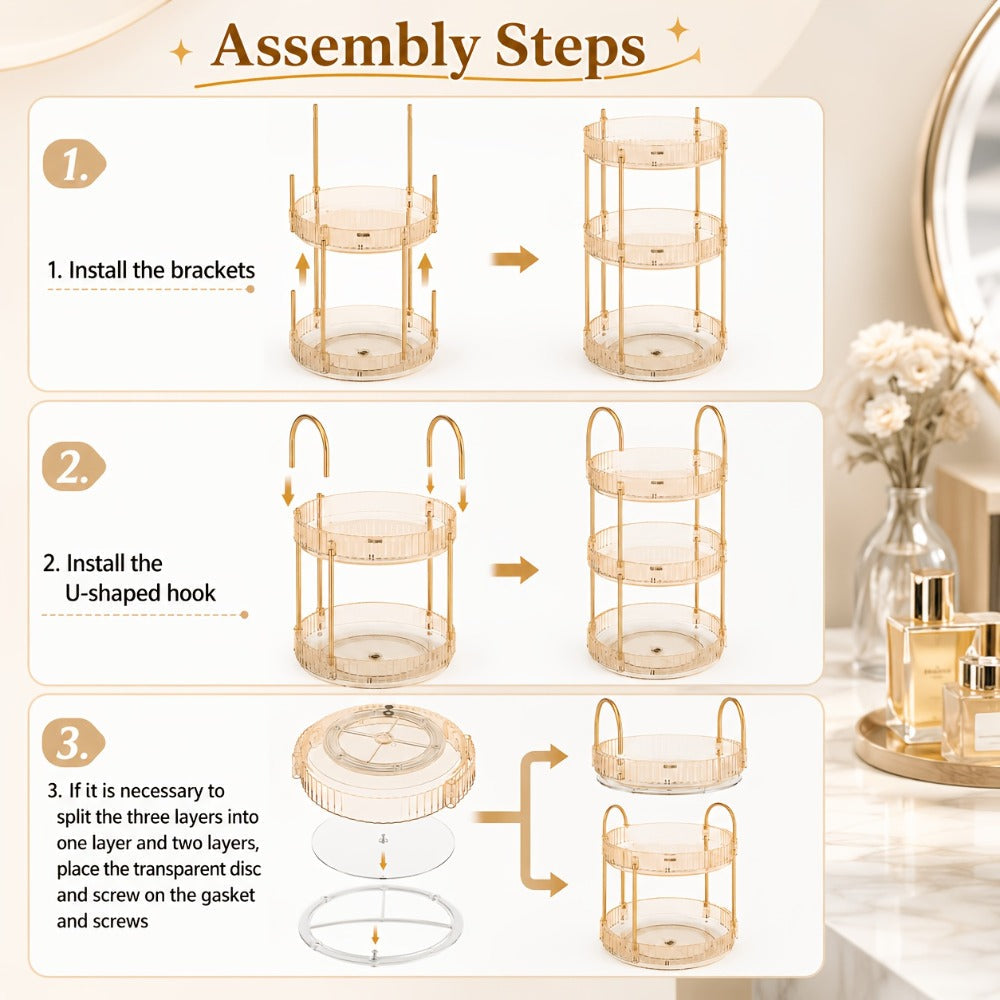 360 Rotating Makeup Organizer Skincare Storage Rack - Multi-Layer Detachable Cosmetic Organizer for Perfume, Lipstick, Skincare, Desktop Vanity Organizer for Bathroom & Bedroom