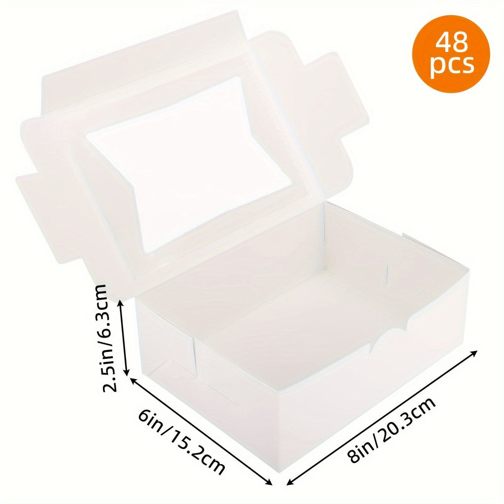 Cookie Boxes with Window 48pcs | 8x6x2.5 Inch Bakery Boxes 3 Styles | Clear Window Pastry Gift Boxes for Chocolate Covered Strawberries, Candy, Donuts, Cookies | Birthday Party, Wedding, Father's Day
