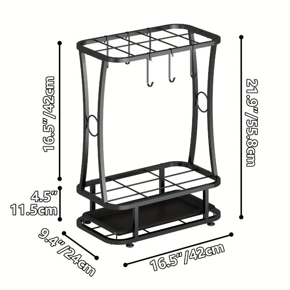 Metal Umbrella Stand with Drip Tray ¨C 4-Tier Freestanding Umbrella Holder, Sleek Polished Finish, Space-Saving Entryway Storage for Home Office & Commercial Use, Black