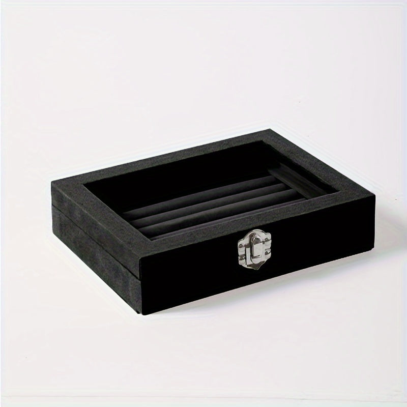 Jewelry Box with Locking Lid ¨C 49-Ring Capacity Glass-Like Plastic Ring & Earring Organizer, Large Rectangular Storage Case, Waterproof Anti-Tarnish, 4 Colors, Holiday Gift