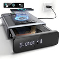 Biometric Gun Safe with Fingerprint Lock LED Clock and Wireless Charging DOJ Pistol Safe Backlit Keypad LED Light 2-in-1 Watch Mobile Charging Jewelry Storage Bedside Nightstand Safe Grey Black