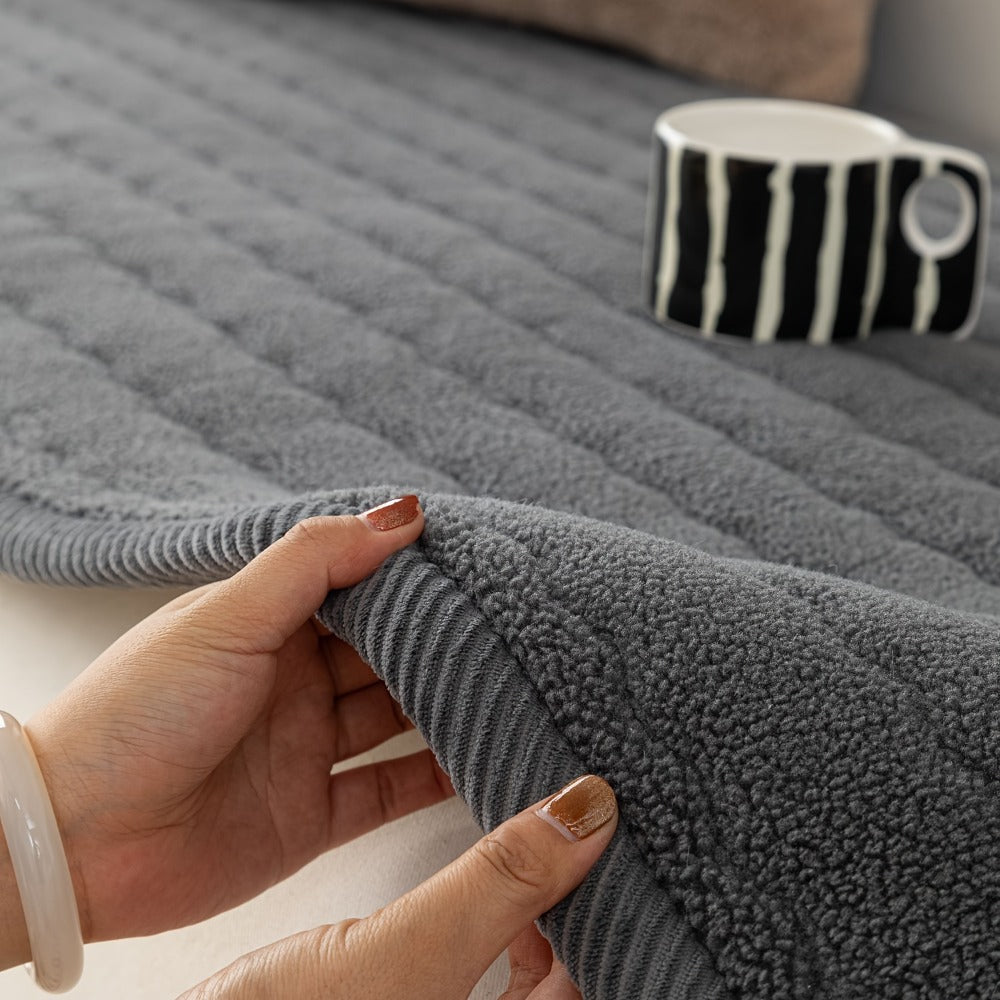 Plush Sofa Cover Bohemian Style Thickened Short Plush Non-Slip Machine Washable Pet Friendly Sofa Slipcover for Living Room Bedroom Office - Armrest Pad to 4 Seater