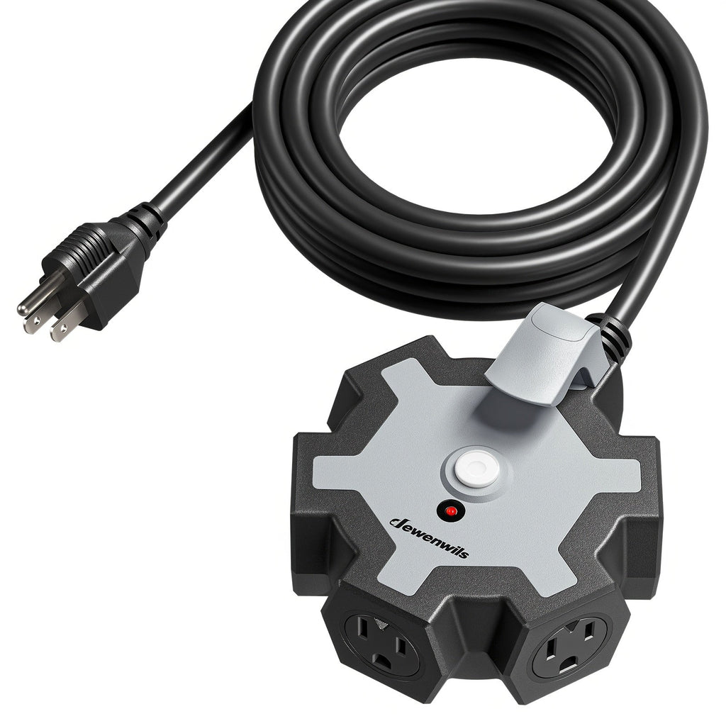 Power Strip Heavy Duty 5-Outlet with 15ft Extension Cord - 15A Circuit Breaker, 14/3 AWG SJTW Cord, Swivel Safety Covers, Indoor Outdoor Use for Garage Workshop, 1-Pack & 2-Pack Available