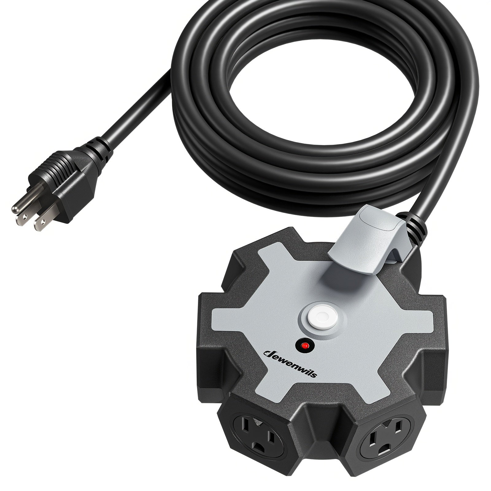 Power Strip Heavy Duty 5-Outlet with 15ft Extension Cord - 15A Circuit Breaker, 14/3 AWG SJTW Cord, Swivel Safety Covers, Indoor Outdoor Use for Garage Workshop, 1-Pack & 2-Pack Available