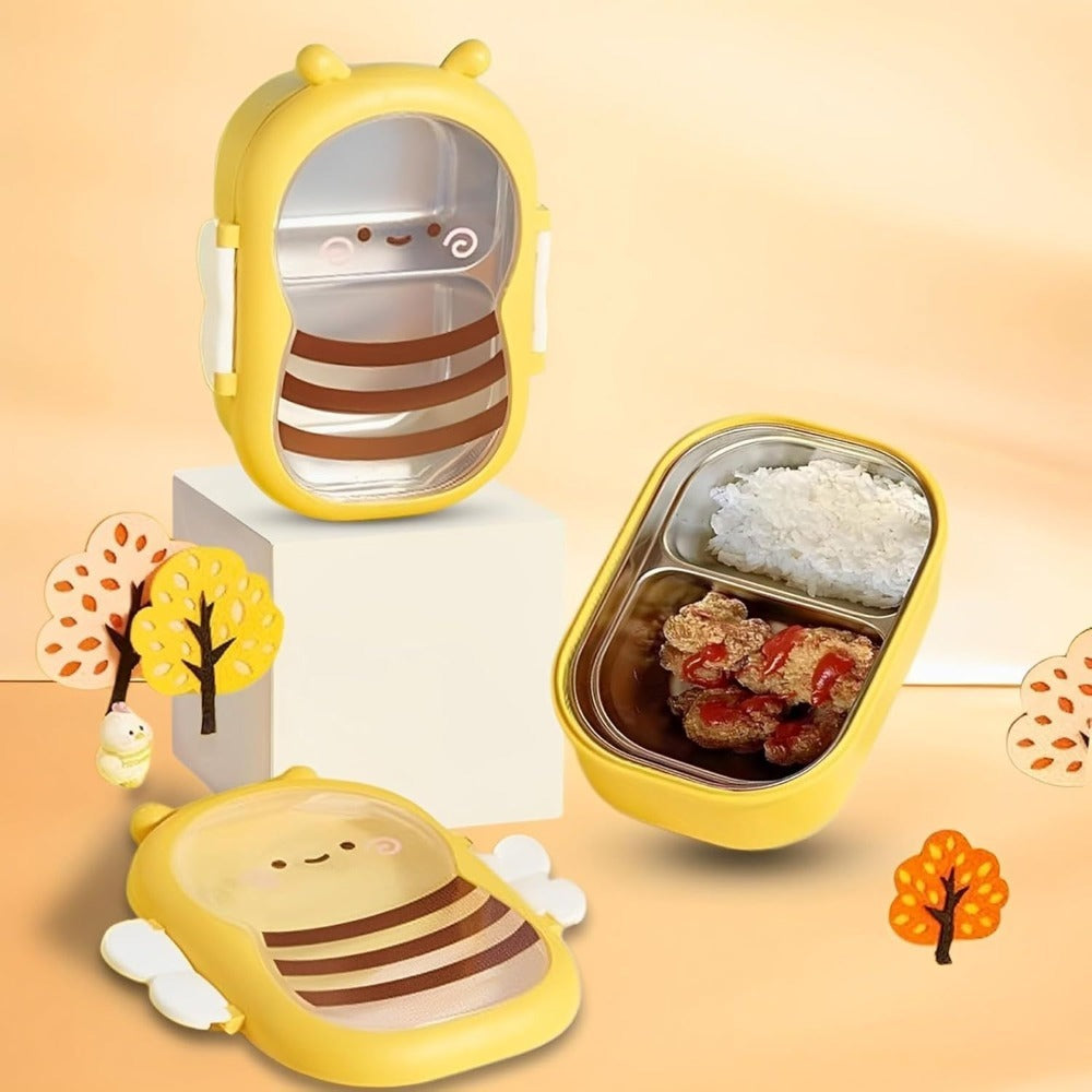 Cute Bee Lunch Box Stainless Steel ¨C 304 Food Grade 2-Compartment Bento Box with Bee-Themed Lid for Kids, School, Office & Picnic ¨C Lightweight Leakproof Lunchbox Gift