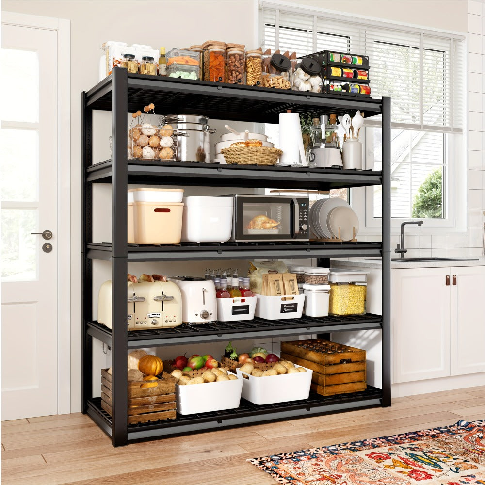 Heavy Duty 5 Tier Metal Shelving Unit Adjustable Up to 3000LBS for Garage Workshop Commercial Storage Rack No Bolt Easy Assembly Black