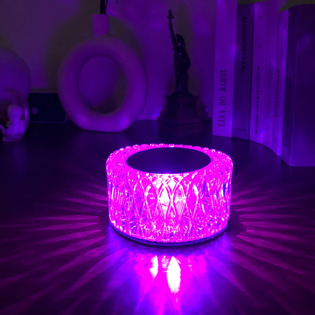 RGB LED Desk Lamp 16 Color Crystal Effect - Portable Battery Powered Night Light with Remote & Touch Control, 3-Level Dimming, Color Changing Mood Light for Bedroom Party Halloween Christmas Holiday Decor