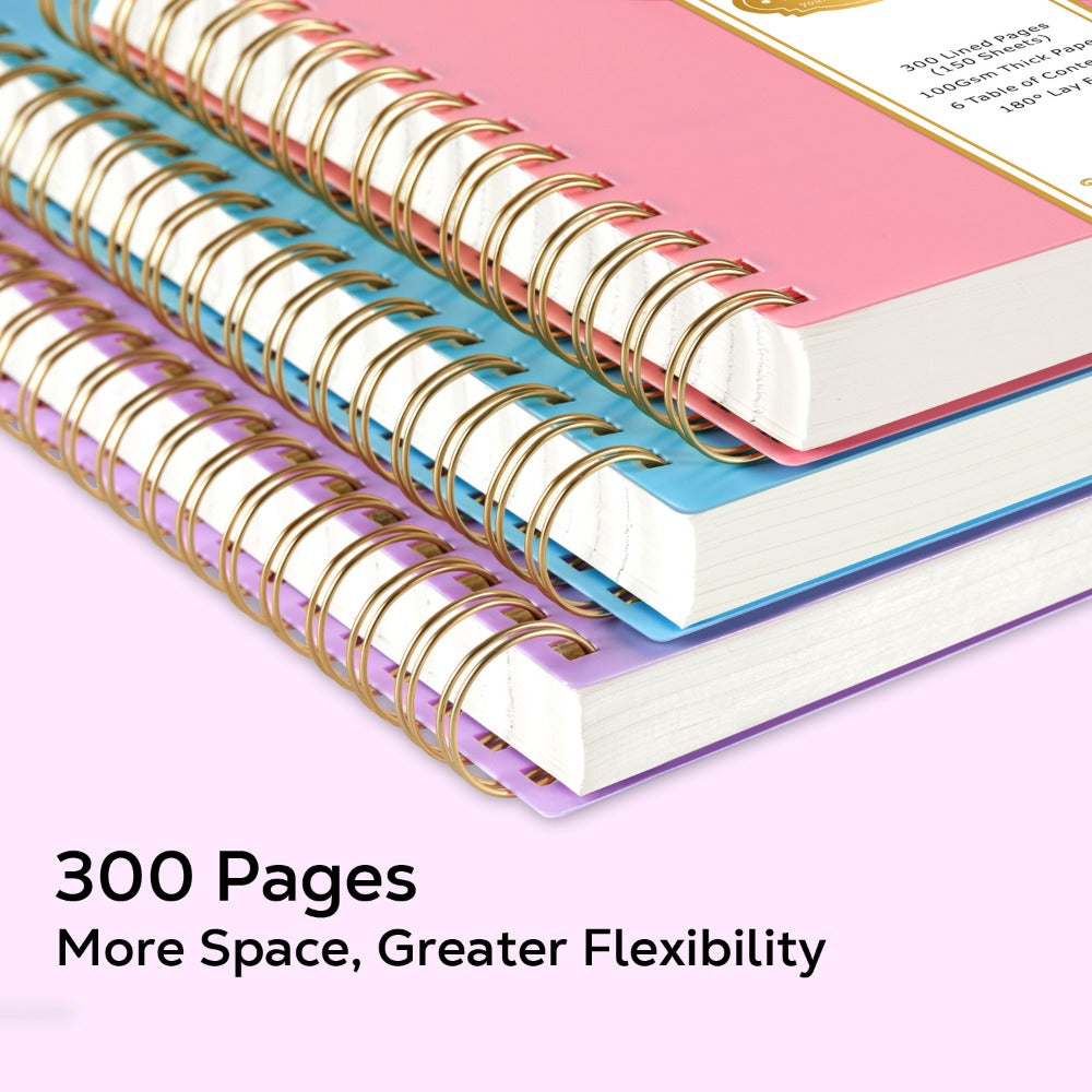 Hardcover Spiral Notebook A5 Lined Journal 300 Pages 100GSM Thick Paper PVC Waterproof Cover College Ruled Note Pad for Women Men Office School 5.7x8.4 Inch
