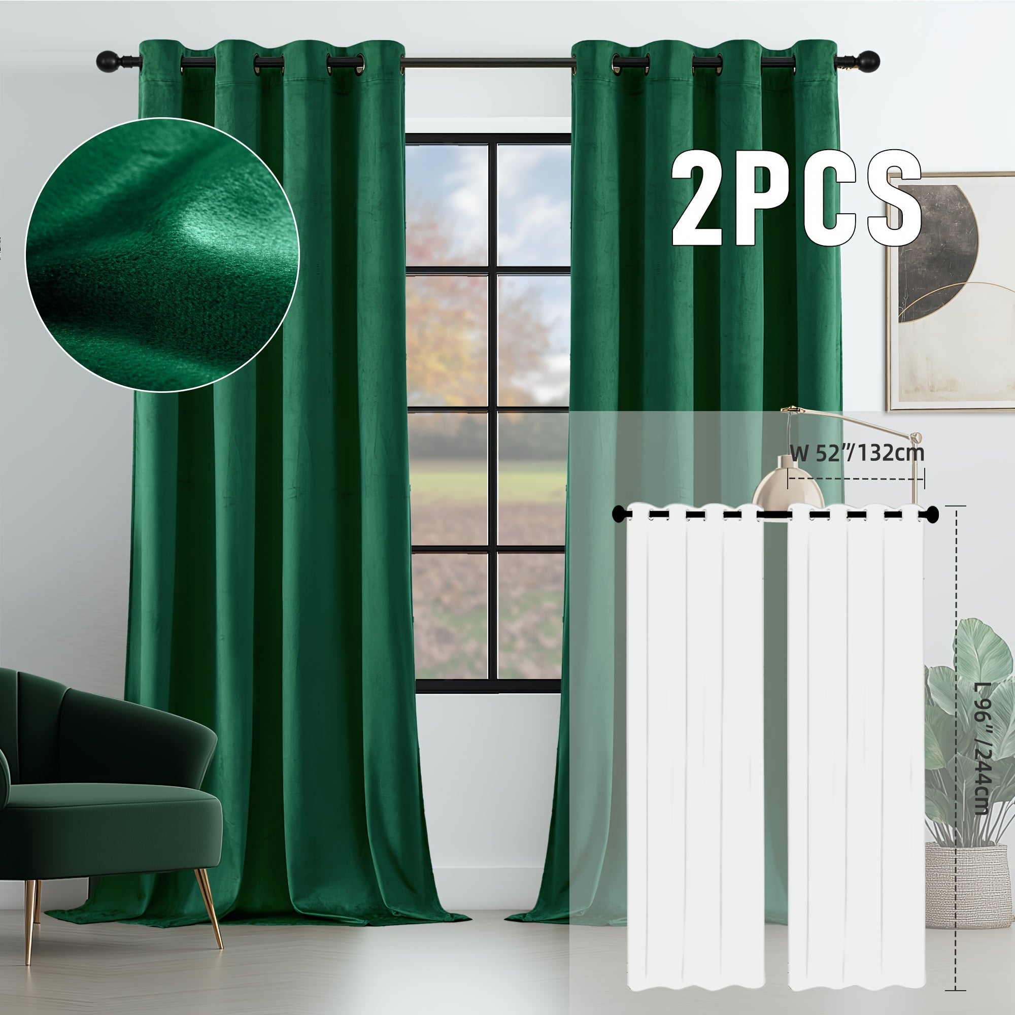 Velvet Room Darkening Curtains 2 Panels | Grommet Top Thermal Insulated Soundproof Blackout Curtains for Living Room Bedroom, Soft Solid Color Vintage Window Drapes