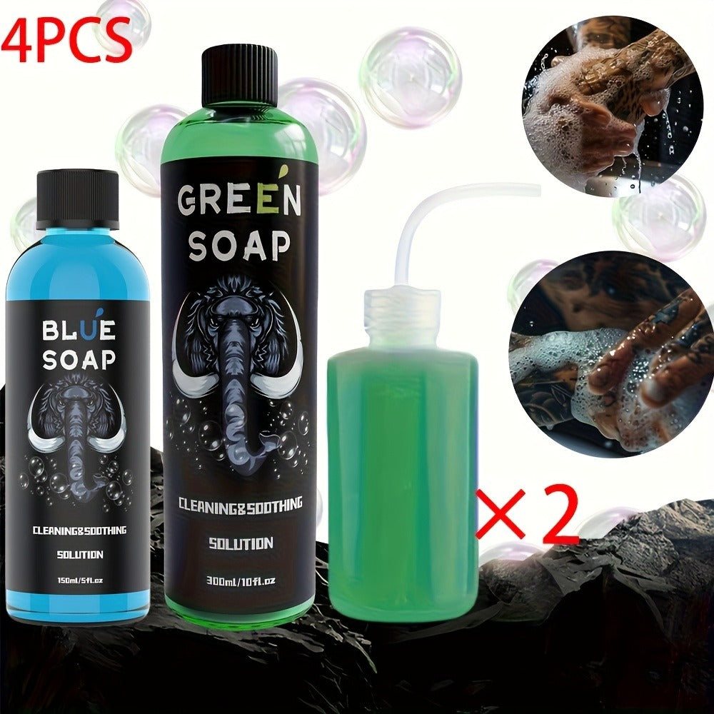 Tattoo Green Soap Kit Cleansing Solution with Squeeze Bottle ¨C Green and Blue Tattoo Soap for Artists, Safe Color Foam Moisturizing Formula, Tattoo Supplies and Accessories Multiple Sizes