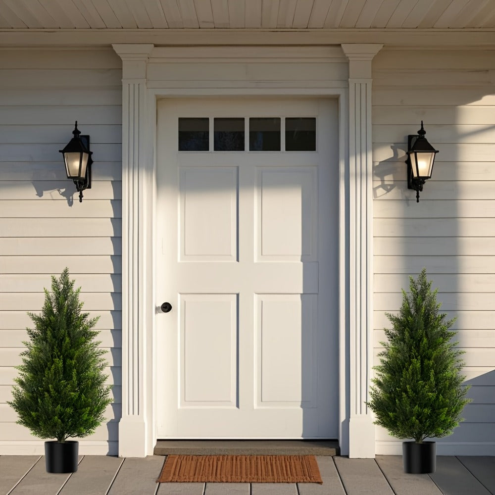 Artificial Cedar Topiary Tree UV Resistant ¨C Potted Fake Cypress Tree for Front Porch, Entryway & Living Room ¨C Evergreen Faux Cedar Plant for Indoor Outdoor Home Decor, Yard & Garden ¨C 2FT 3FT 1 or 2 Pack