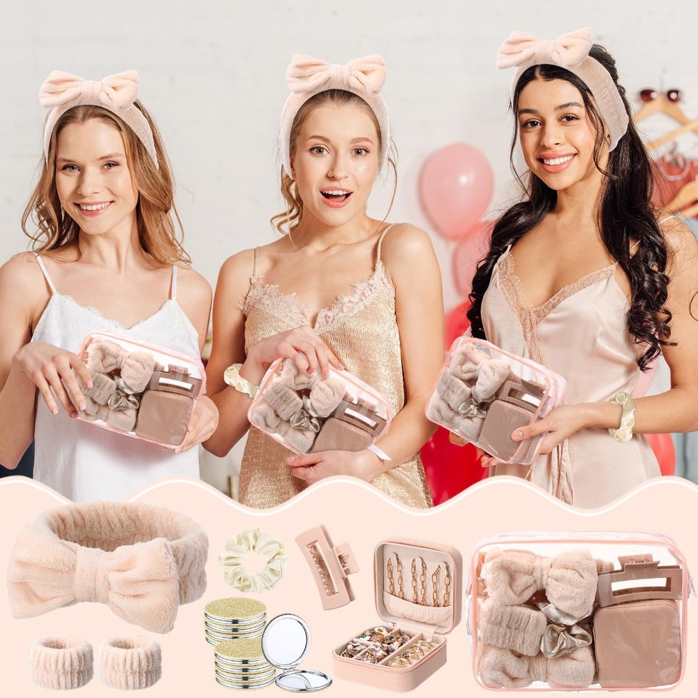 Spa Party Favors Set 48pcs for Women ¨C Sleepover Party Supplies with Headband, Wristband, Scrunchies, Hair Clip, Jewelry Case, Makeup Bag & Mirror, Bridesmaid Proposal Gift, Girls Night Return Gifts